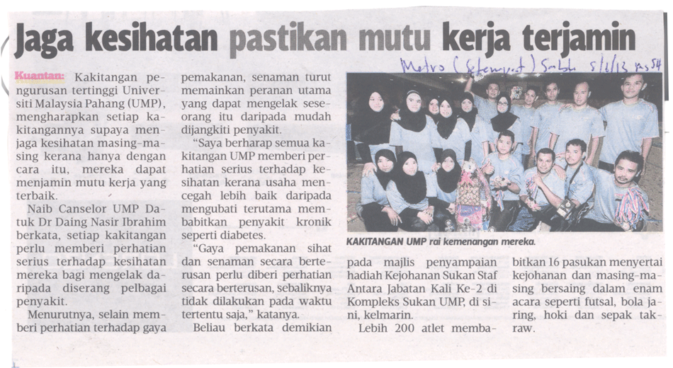 Jaga Kesihatan Pastikan Mutu Kerja TerjaminUMPSA News